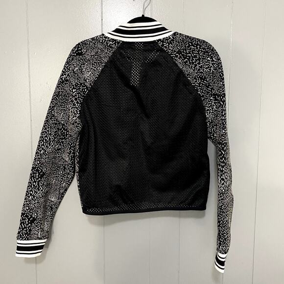 Fabletics Black Splatter Tia Mesh Varsity Preppy Athletic Bomber Jacket L - Picture 5 of 8